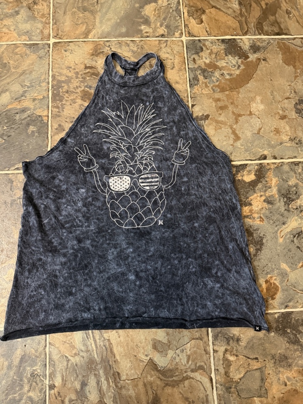 Hurley Black Mineral-Wash Pineapple Halter Tank